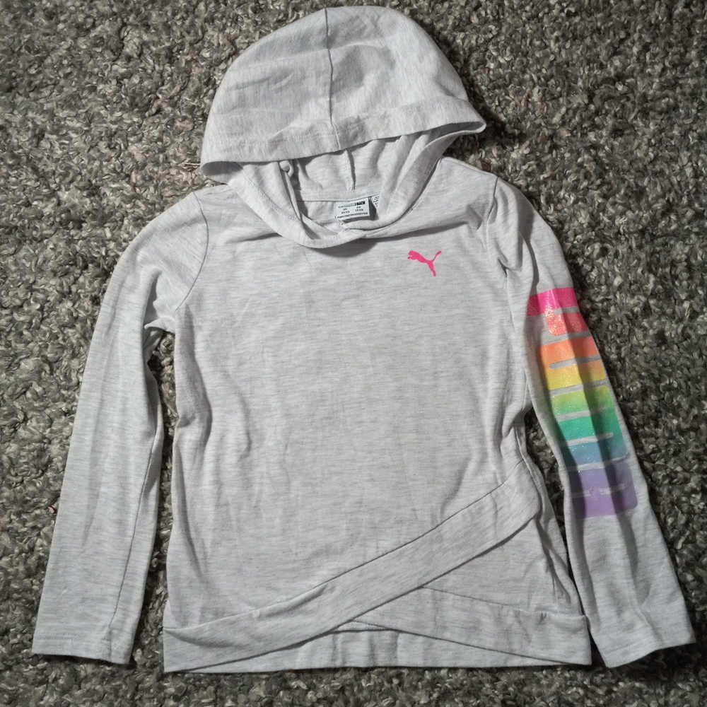 Puma Light Gray Hoodie with Colorful Sleeve Size XS 5-6 Girl